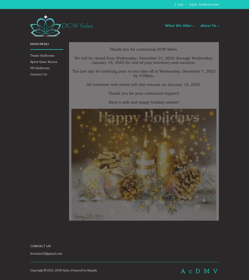 dcw-sales.myshopify.com shopify website screenshot