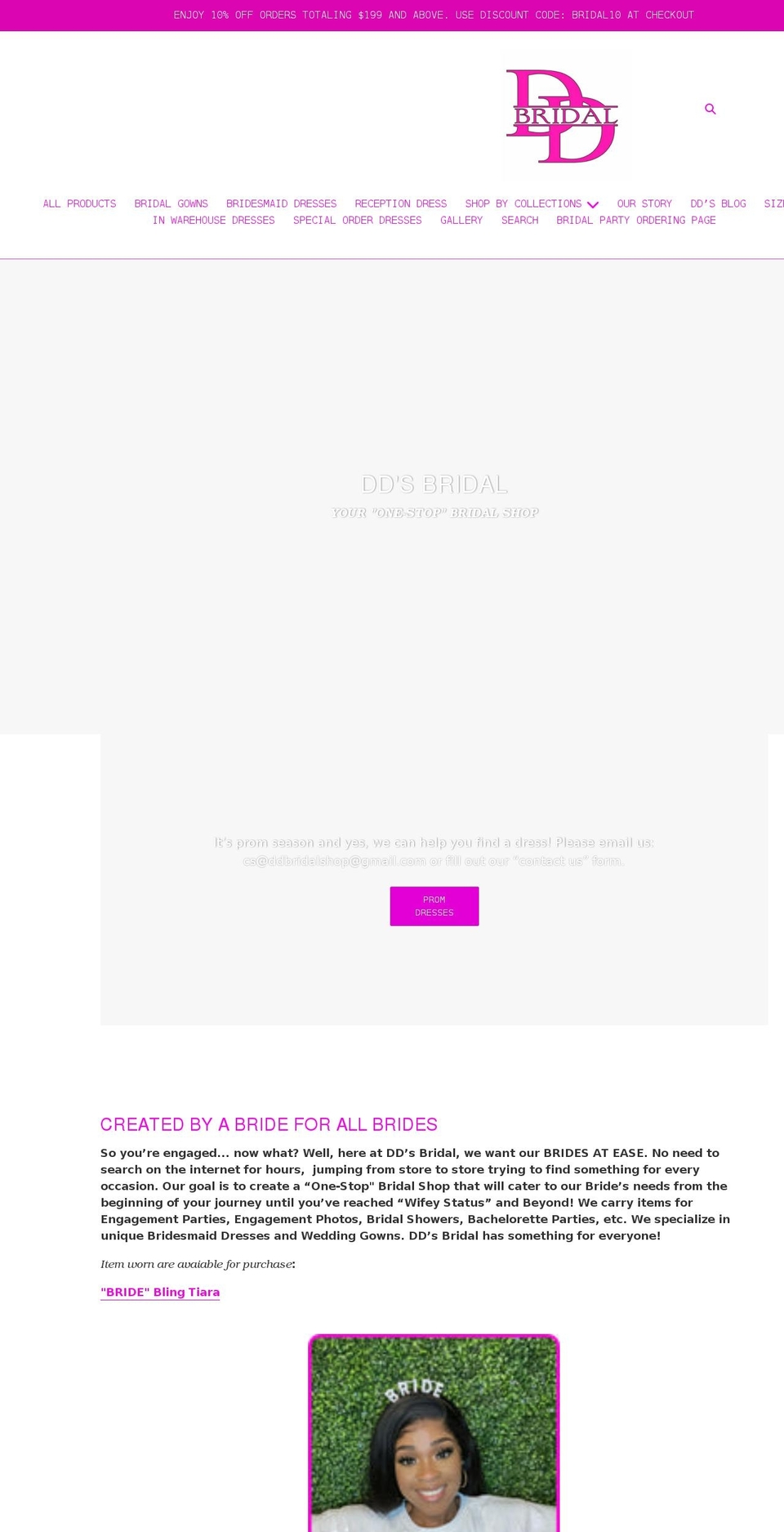 ddbridalshop.com shopify website screenshot