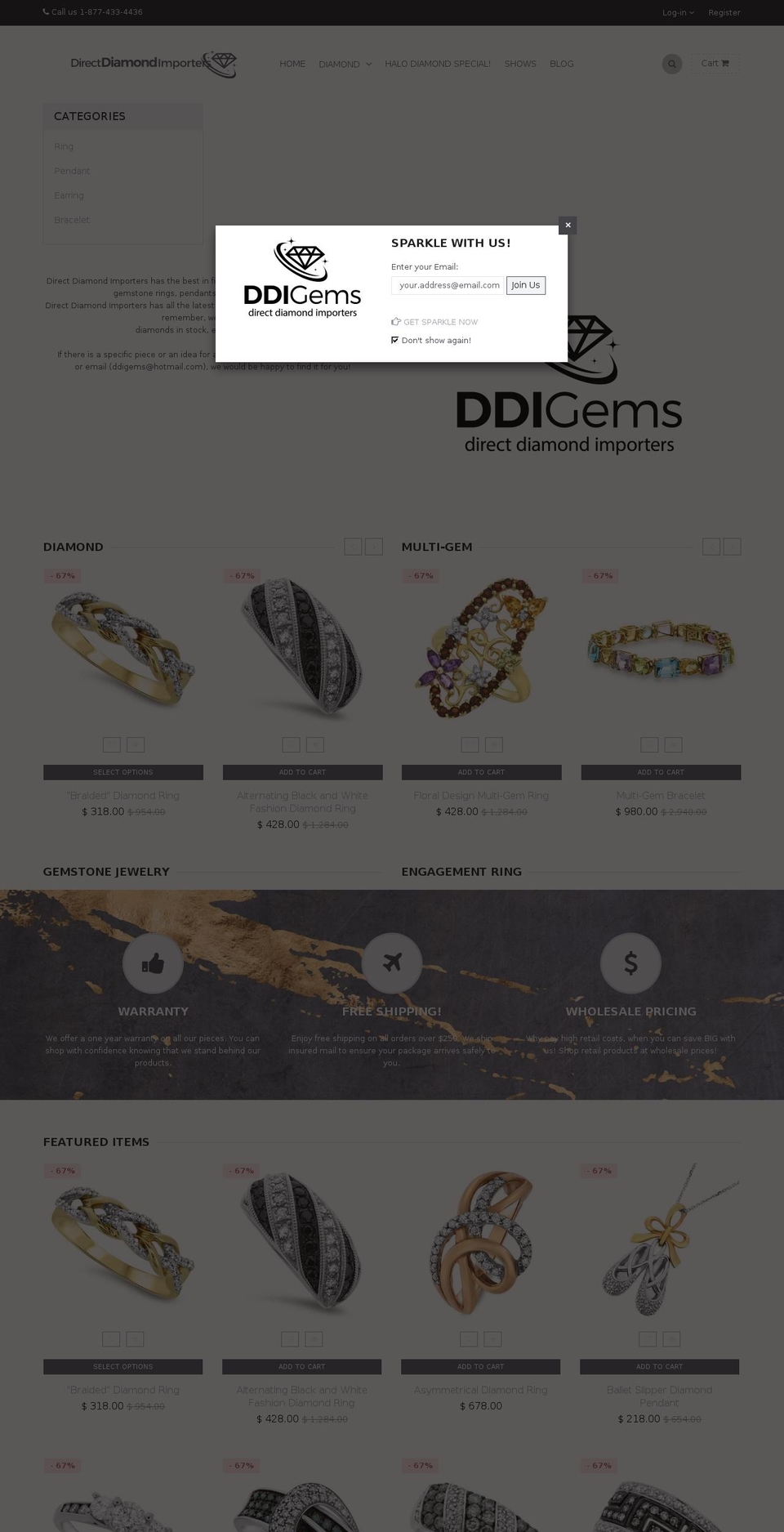 ddigems.com shopify website screenshot
