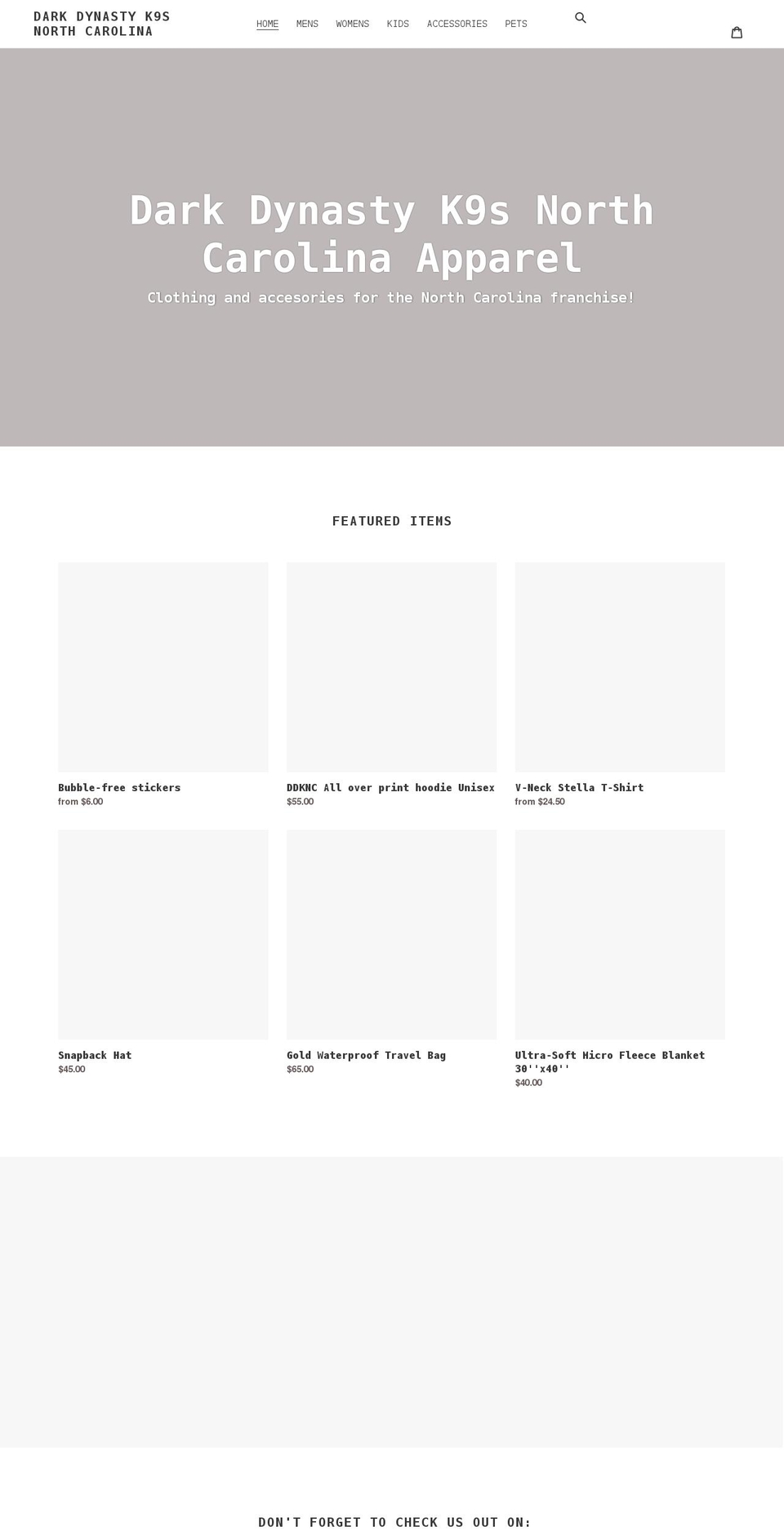 ddknc-apparel.com shopify website screenshot