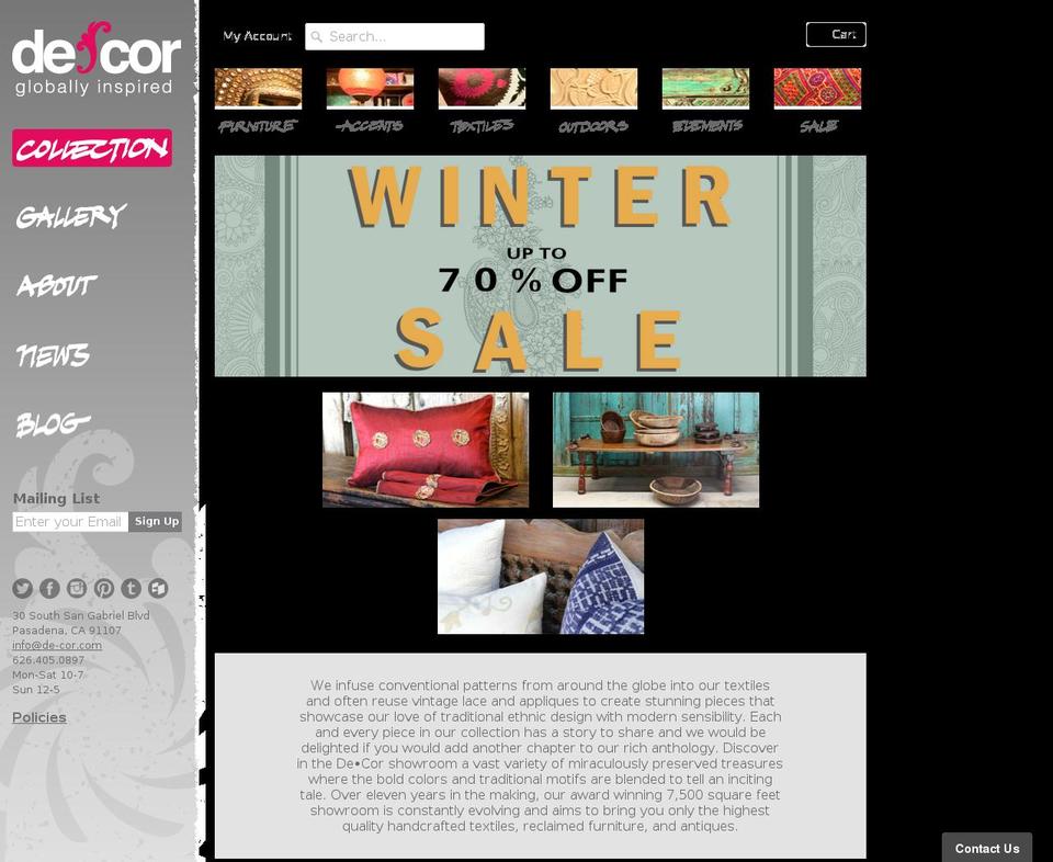 de-cor.com shopify website screenshot