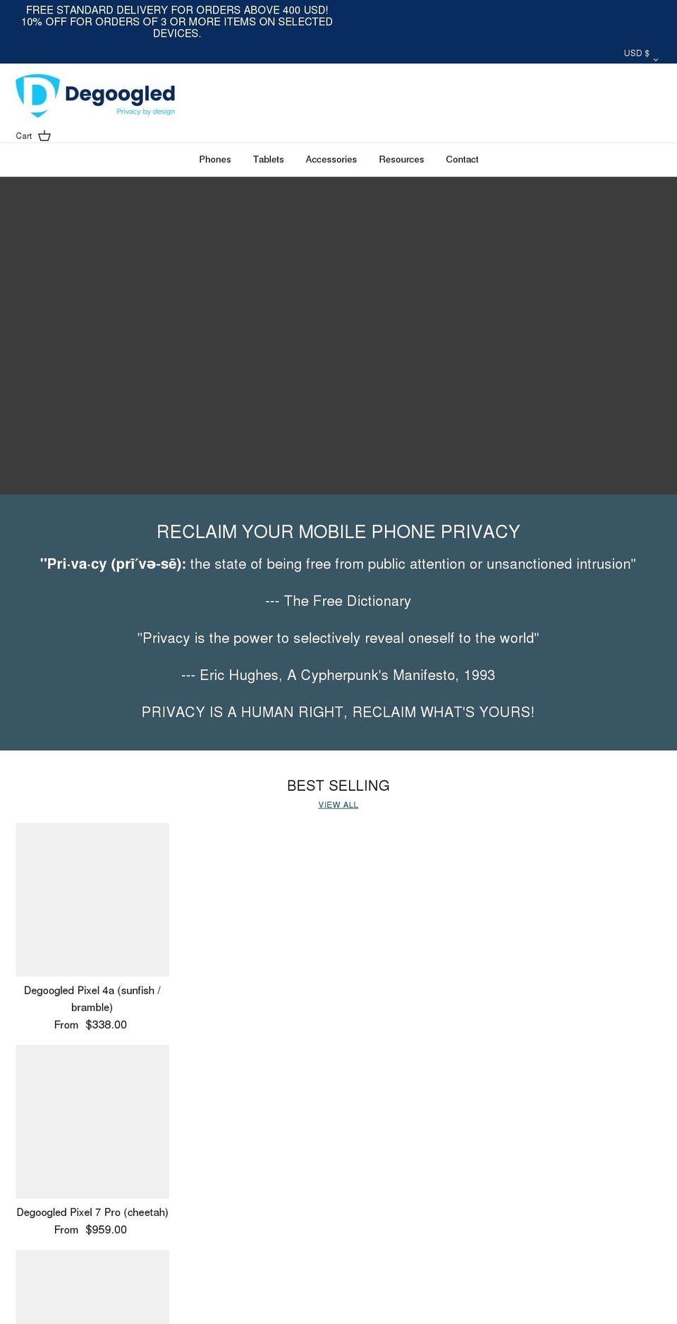 de-googled.com shopify website screenshot