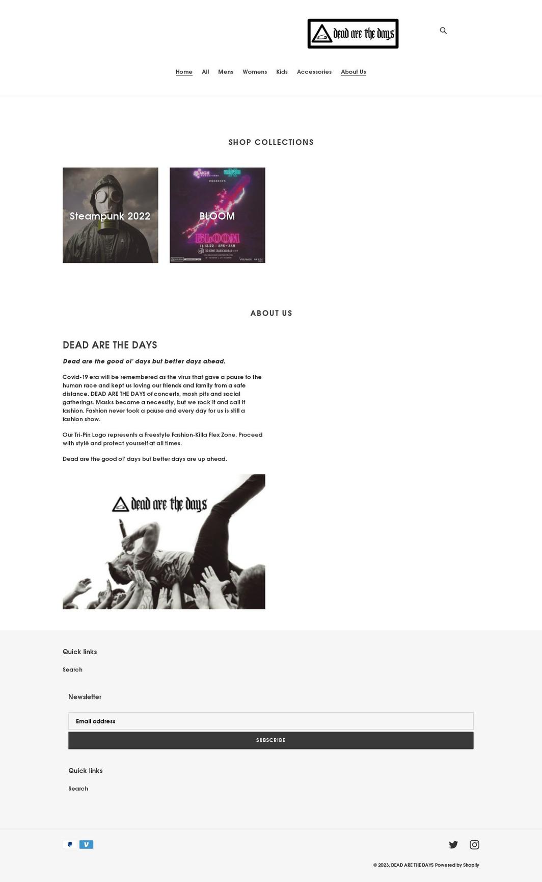 deadarethedays.com shopify website screenshot