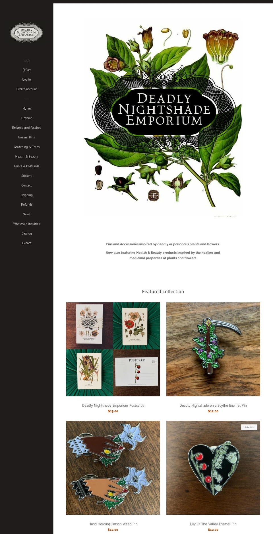 deadlynightshadeemporium.com — Shopify storefront screenshot