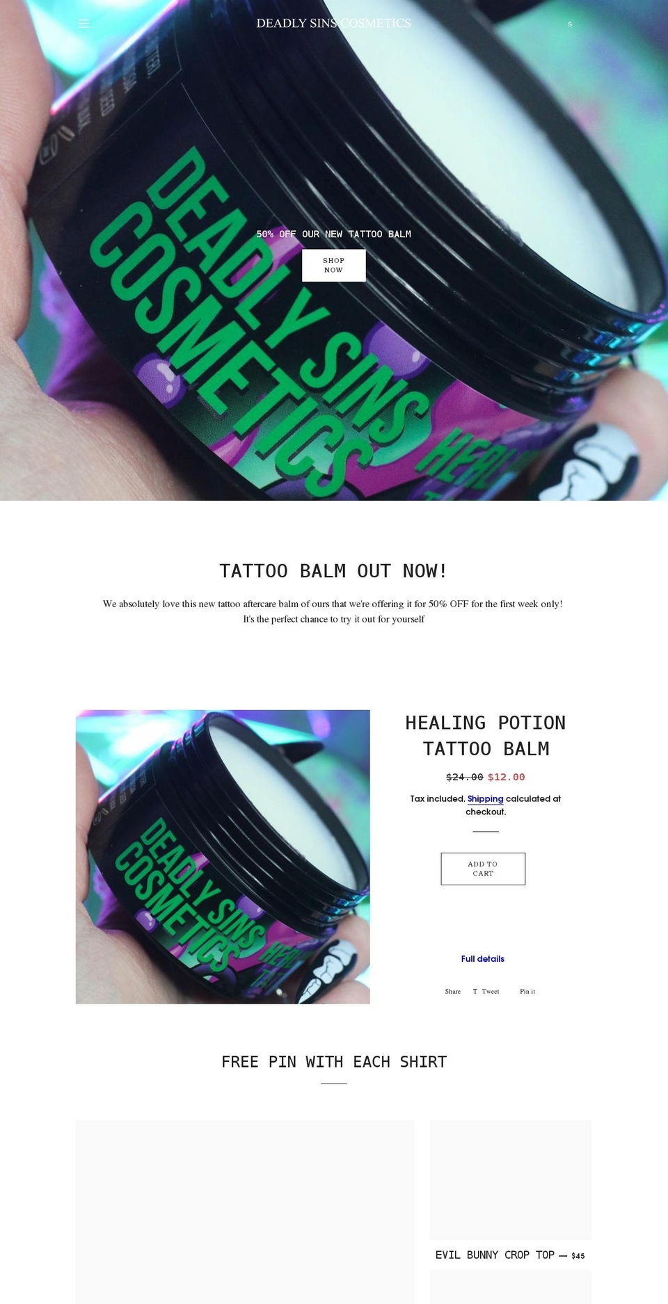 deadlysinscosmetics.com — Shopify storefront screenshot