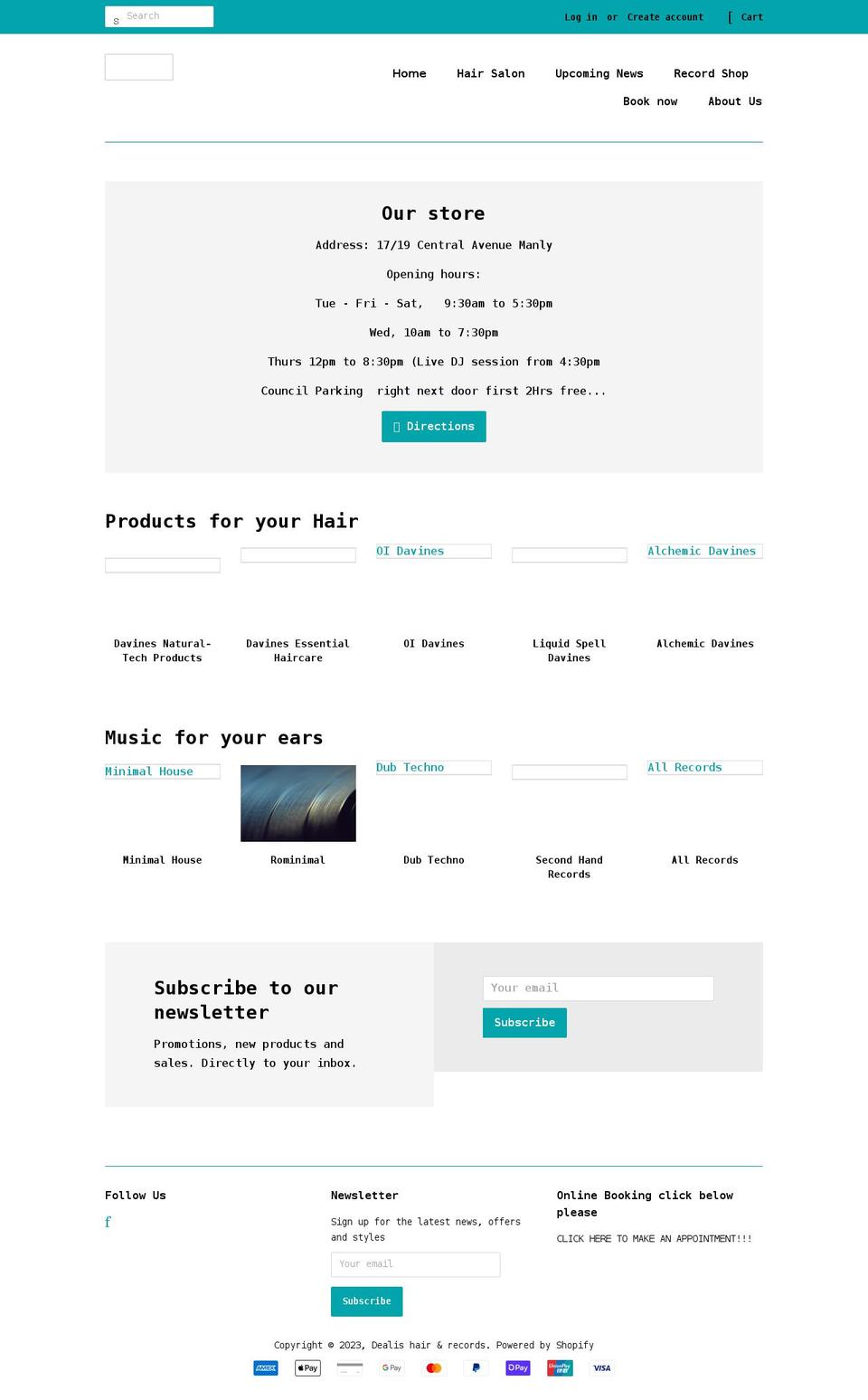 dealishairandrecords.com shopify website screenshot