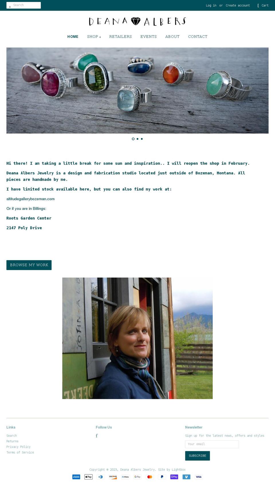 deanaalbers.com shopify website screenshot