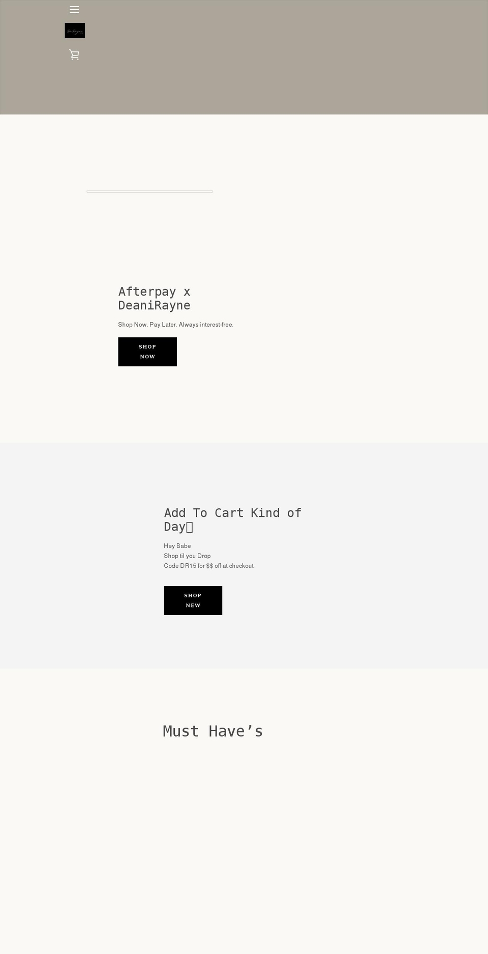 deanirayne.com shopify website screenshot