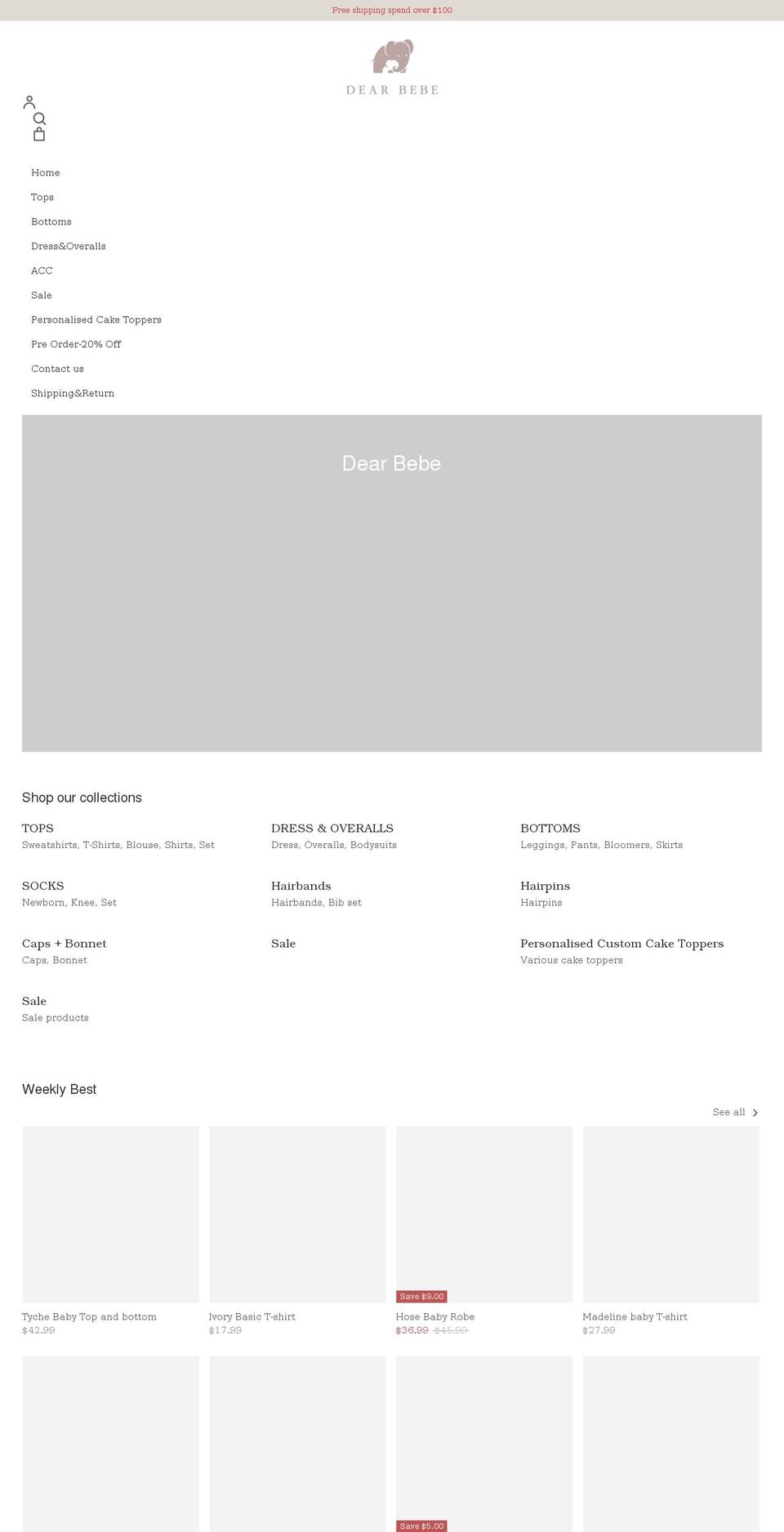 dearbebe.com.au shopify website screenshot