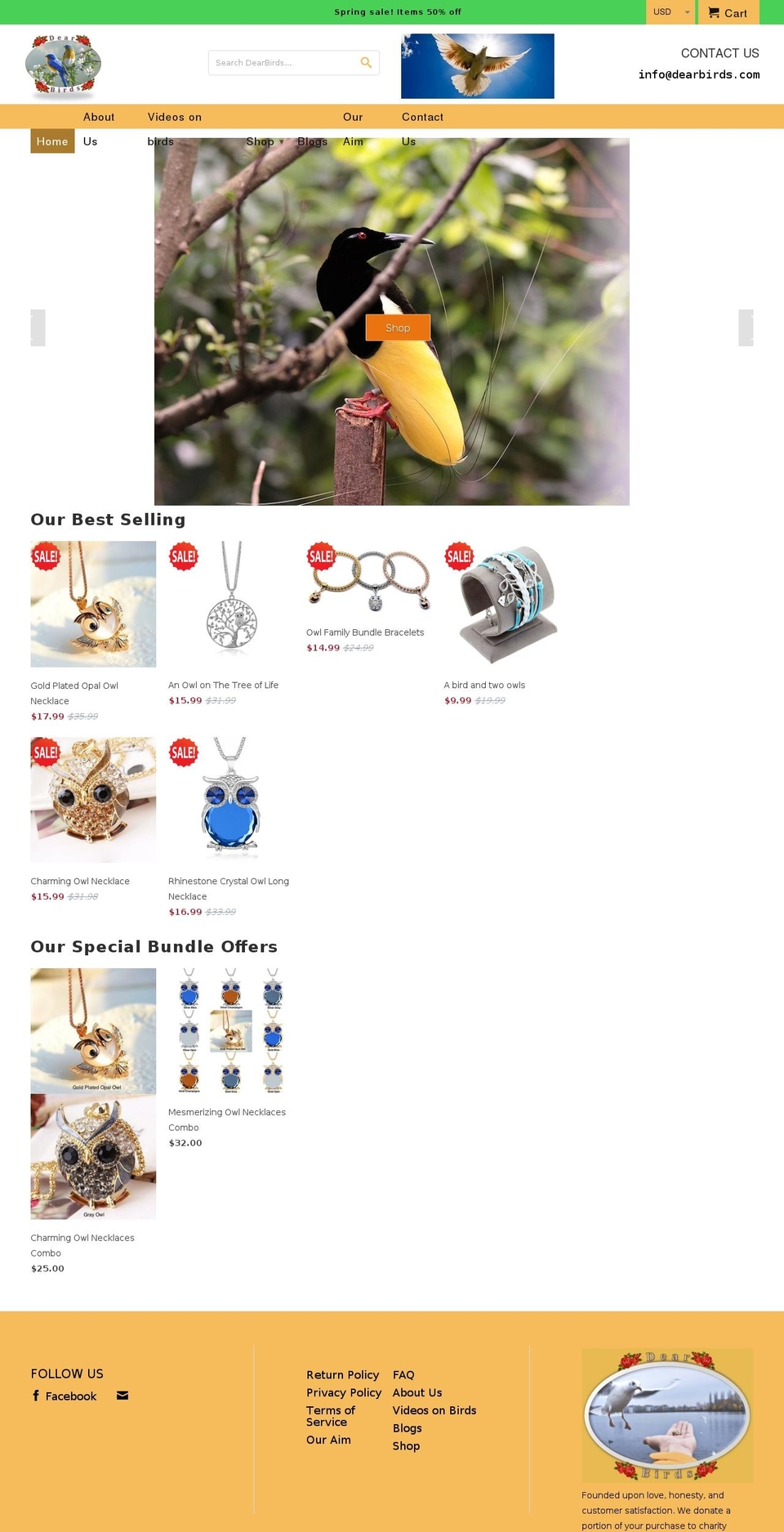 dearbirds.com shopify website screenshot