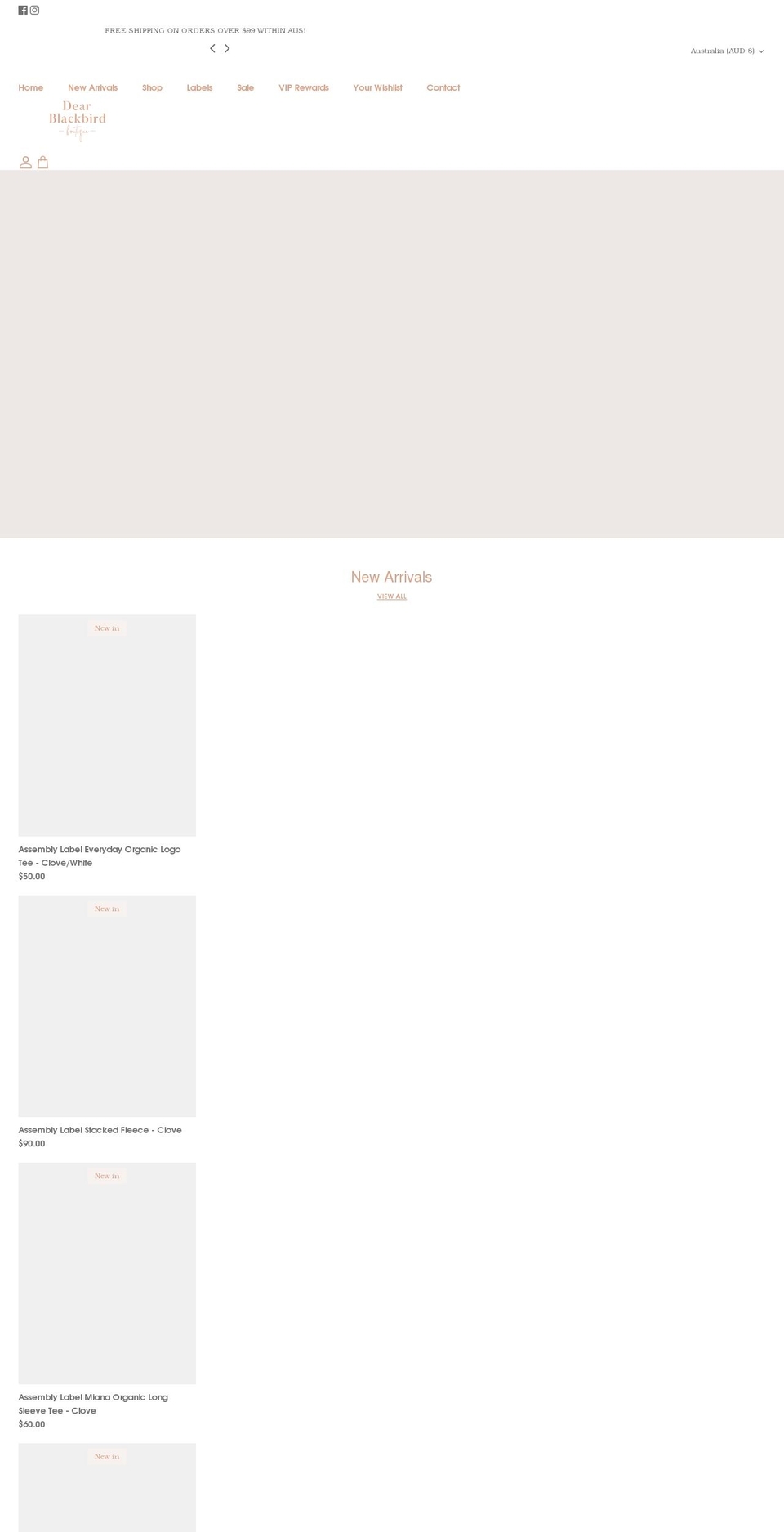 dearblackbirdboutique.com.au shopify website screenshot