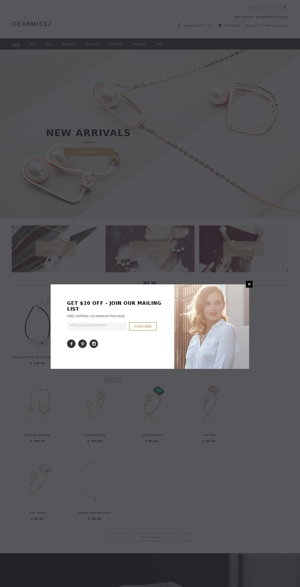 dearmissj.com shopify website screenshot