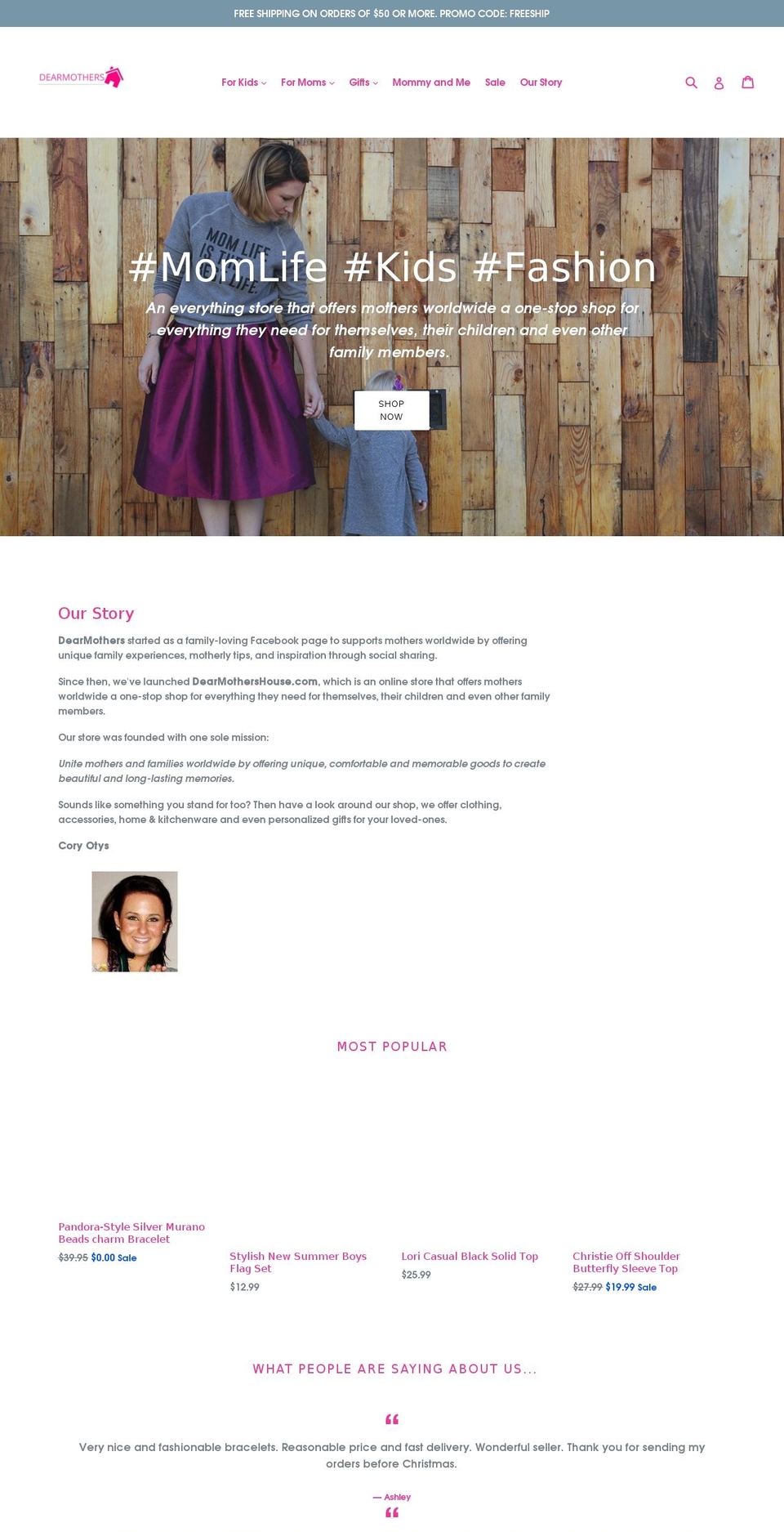dearmothershouse.com — Shopify storefront screenshot