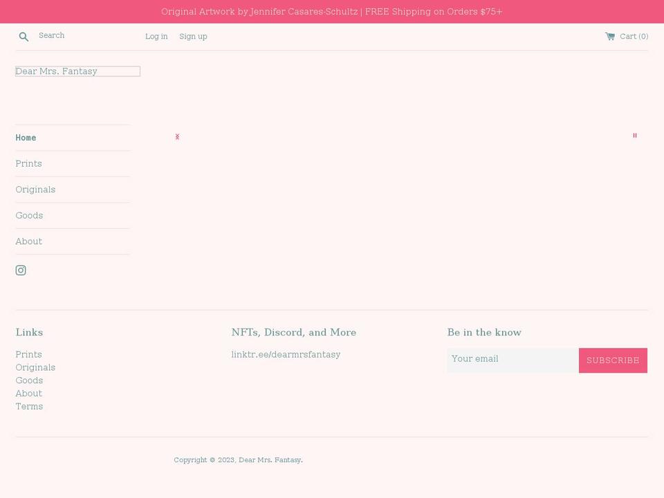 dearmrsfantasy.com shopify website screenshot
