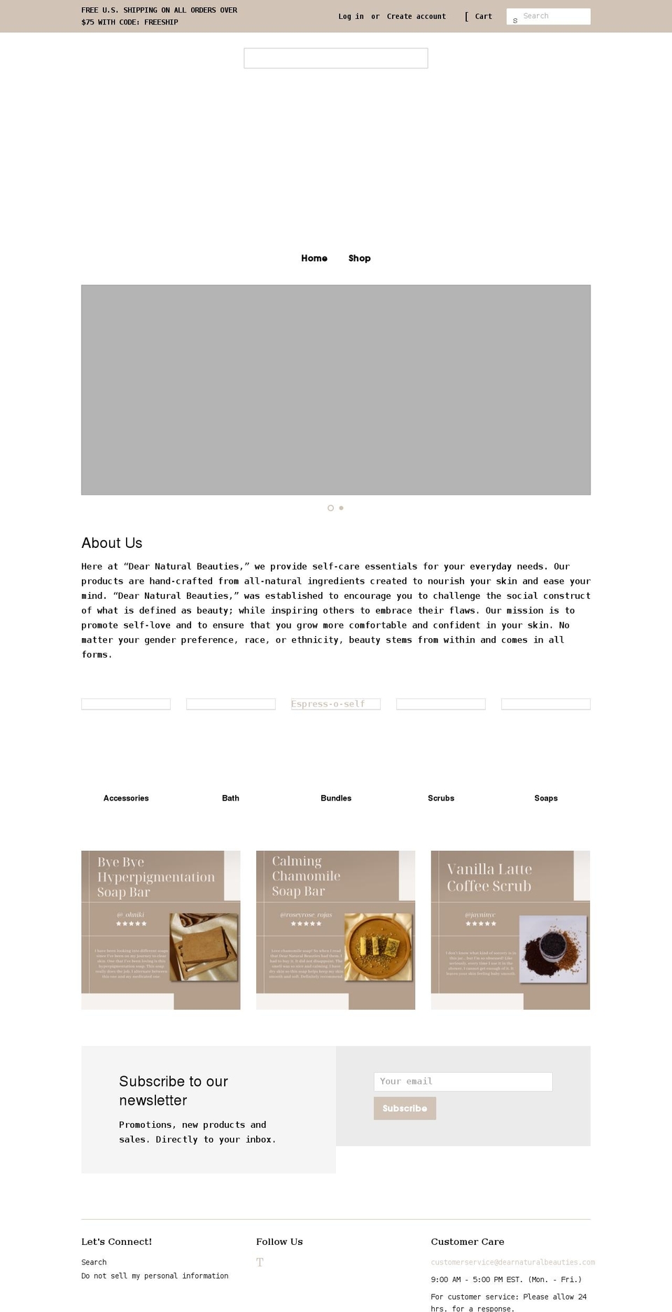 dearnaturalbeauties.com shopify website screenshot