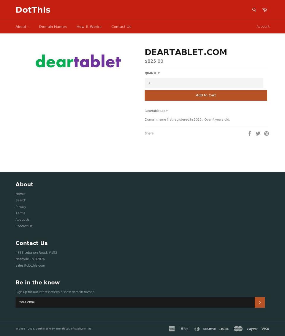 deartablet.com — Shopify storefront screenshot