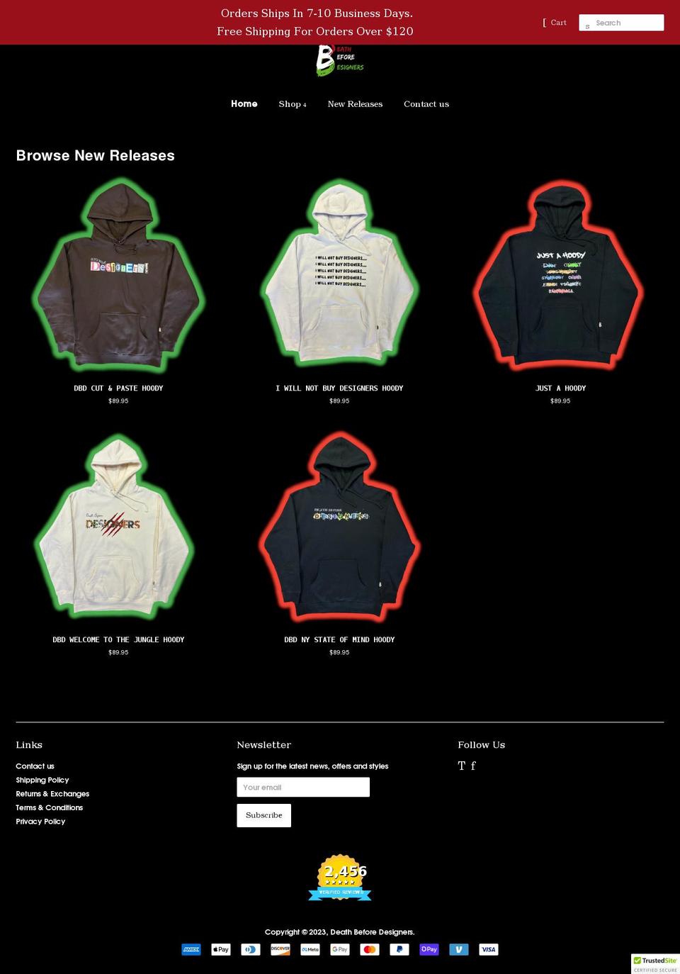 deathbeforedesigners.com shopify website screenshot