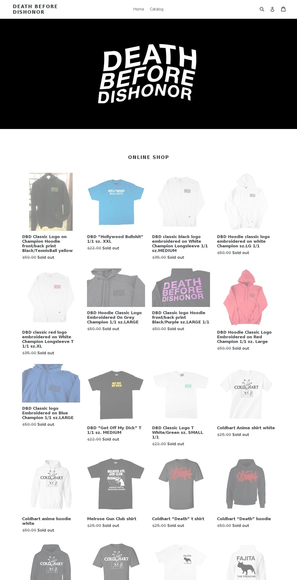 deathbeforedishonorla.com shopify website screenshot