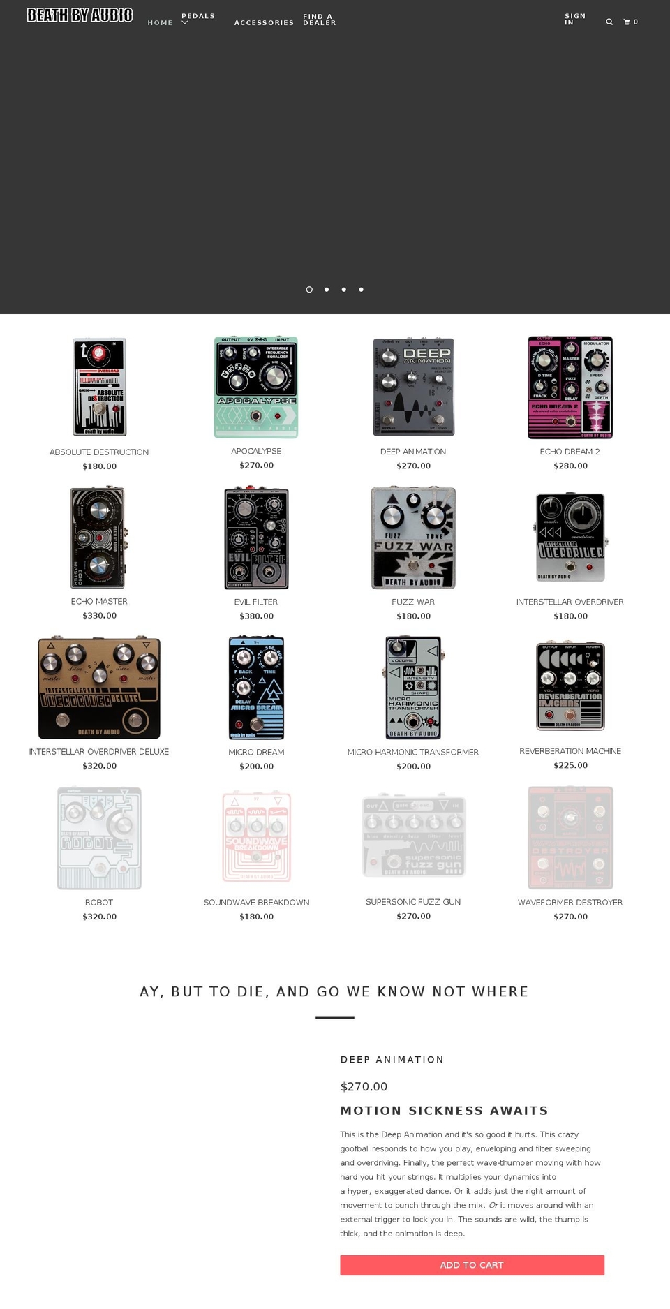 deathbyaudio.net shopify website screenshot