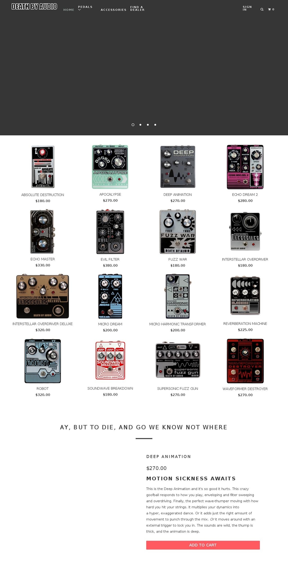deathbyaudio.org shopify website screenshot