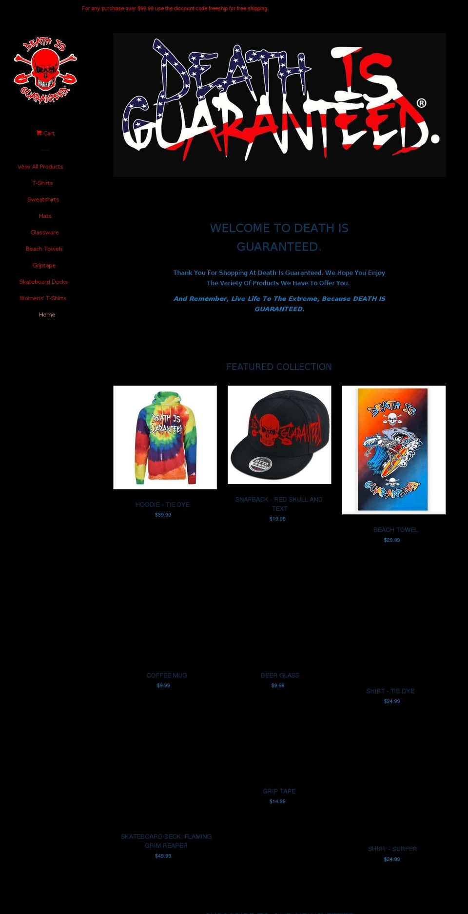 deathisguaranteed.com shopify website screenshot