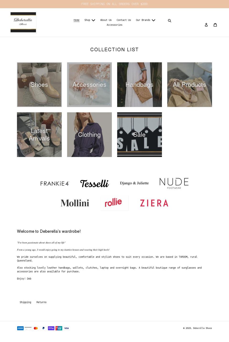 deberellashoes.com shopify website screenshot