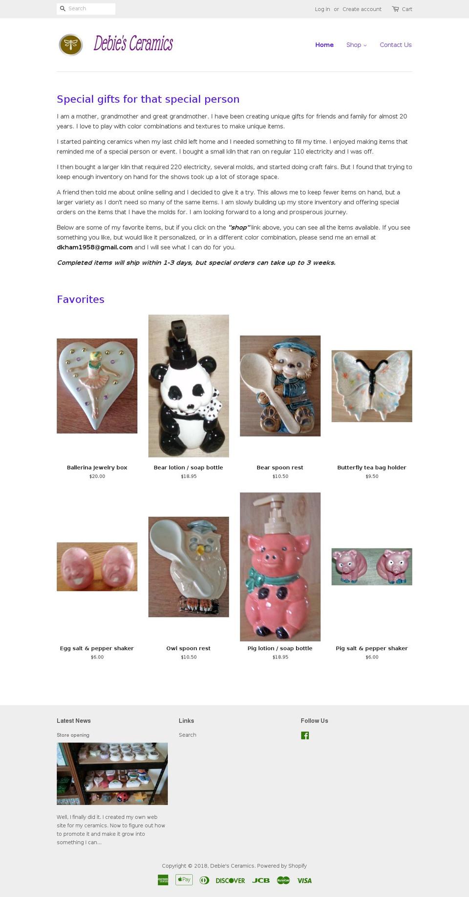 debiesceramics.com — Shopify storefront screenshot