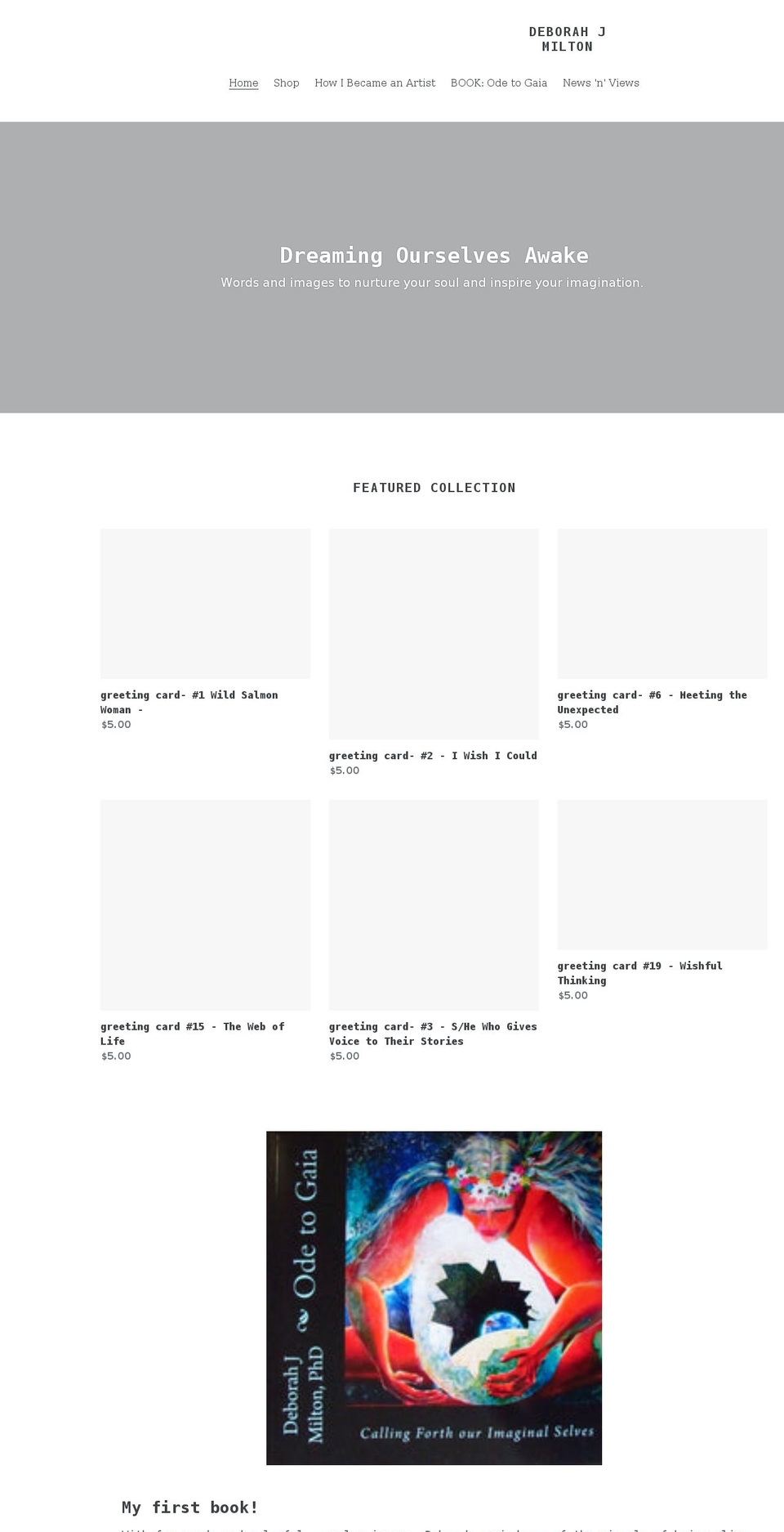 deborahmiltonarts.com shopify website screenshot