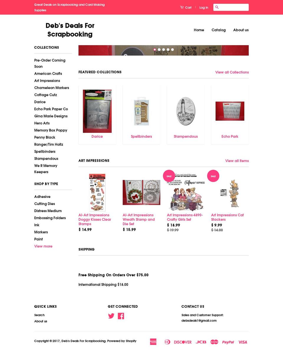 debsdealsforscrapbooking.com shopify website screenshot