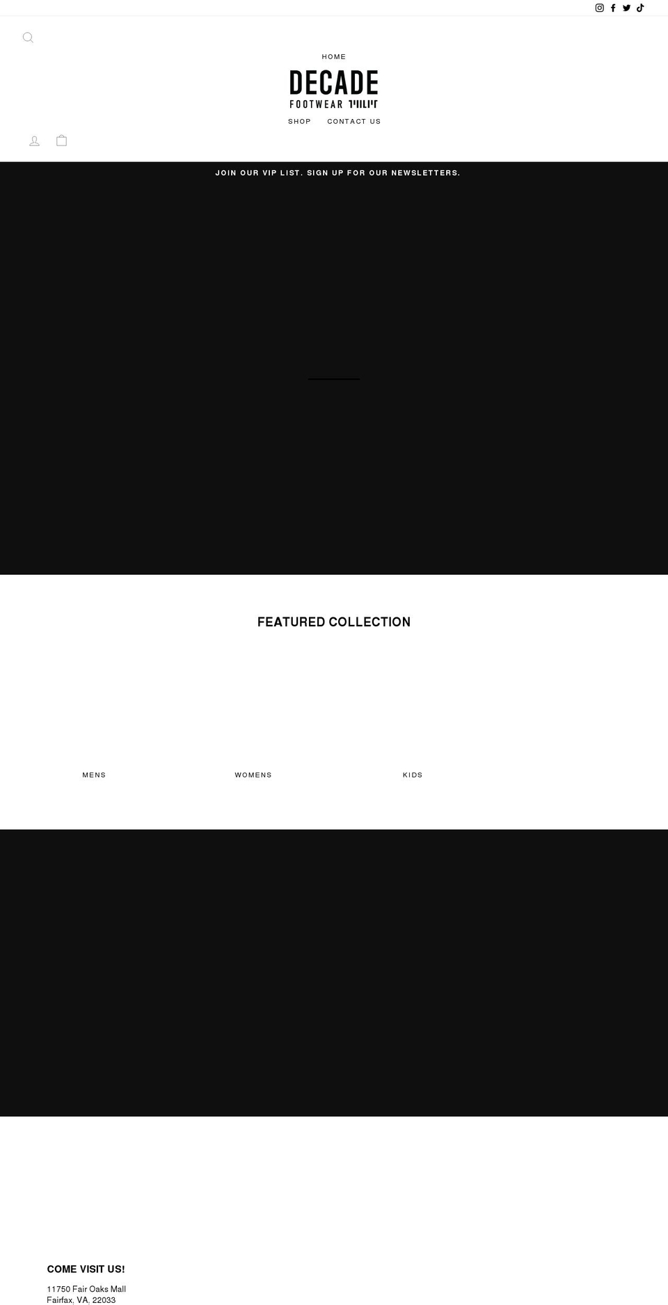 decadefootwear.com shopify website screenshot