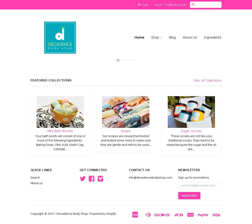 decadencebodyshop.com shopify website screenshot