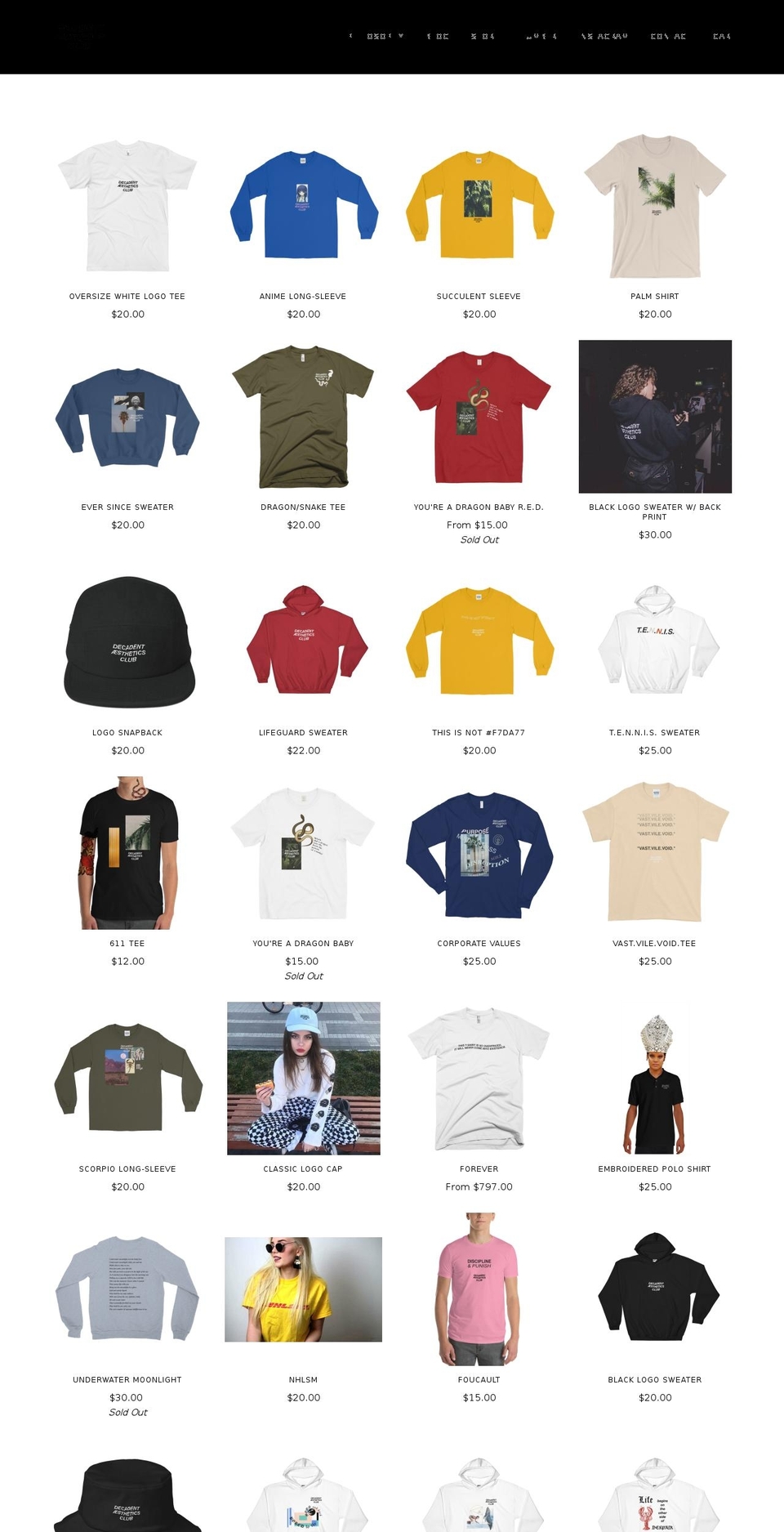 decadentaestheticsclub.com — Shopify storefront screenshot