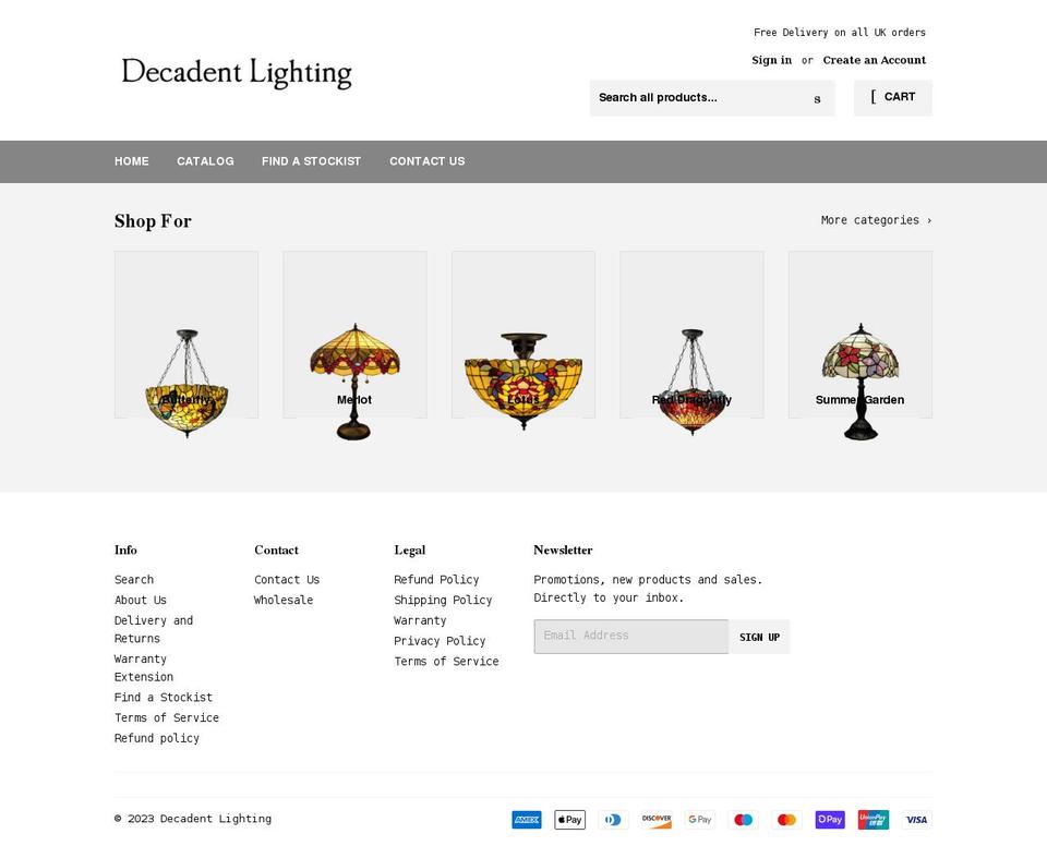 decadentlighting.co.uk shopify website screenshot