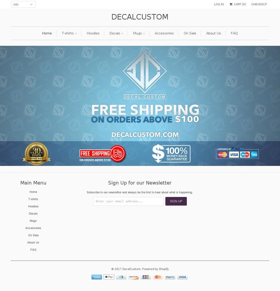 decalcustom.com shopify website screenshot
