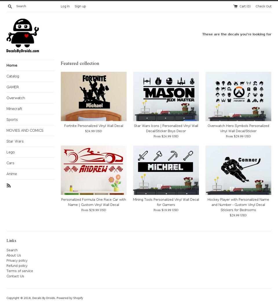 decalsbydroids.com — Shopify storefront screenshot
