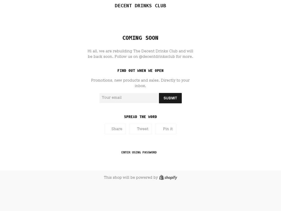 decentdrinksclub.com shopify website screenshot