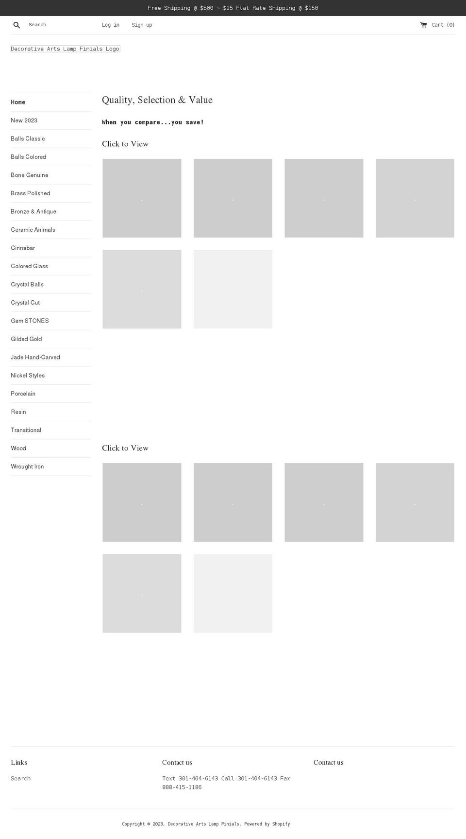 decorativeartsfinials.com shopify website screenshot