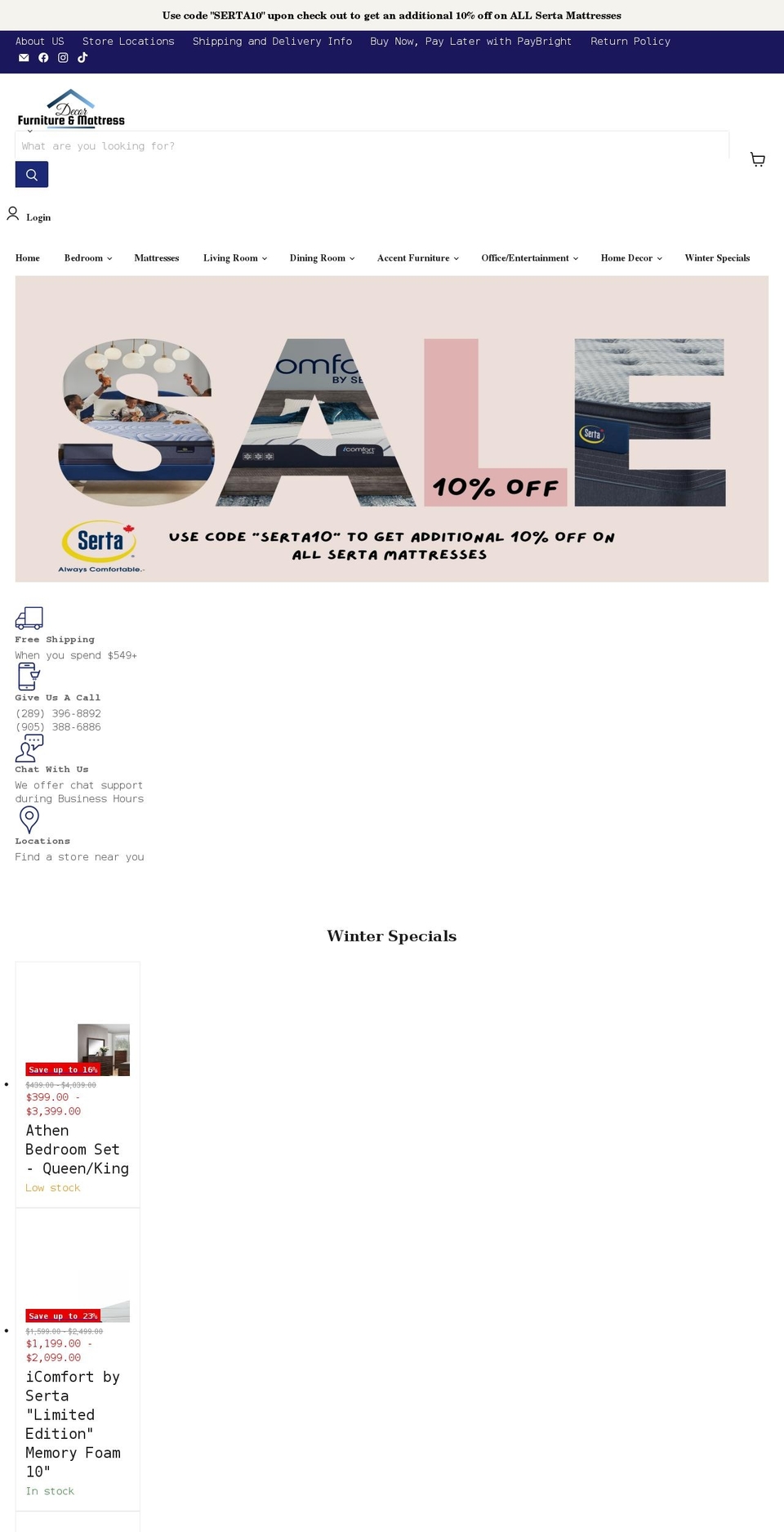 decorfurniture.ca shopify website screenshot