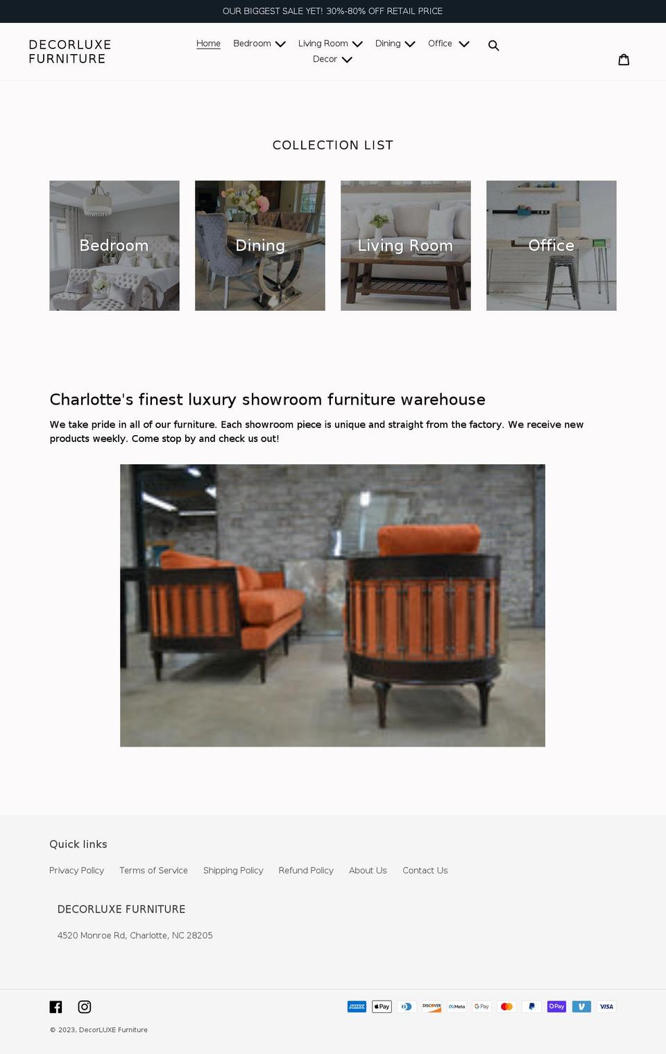 decorluxefurniture.com shopify website screenshot