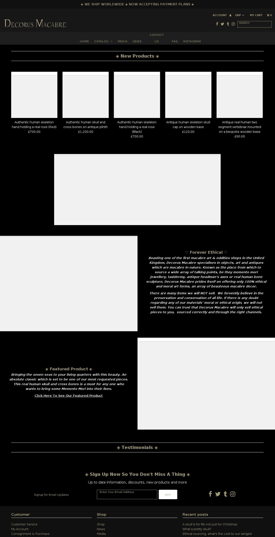 decorusmacabre.com — Shopify storefront screenshot