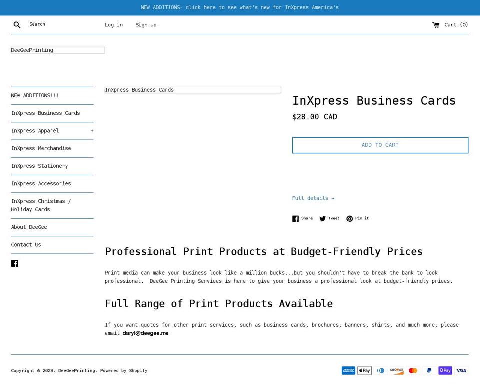 deegeeprinting.com shopify website screenshot