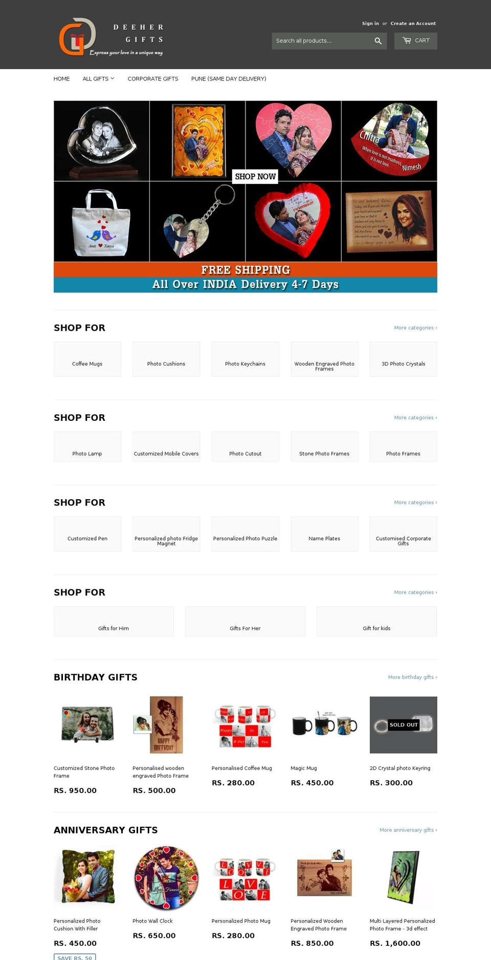 deehergifts.com — Shopify storefront screenshot