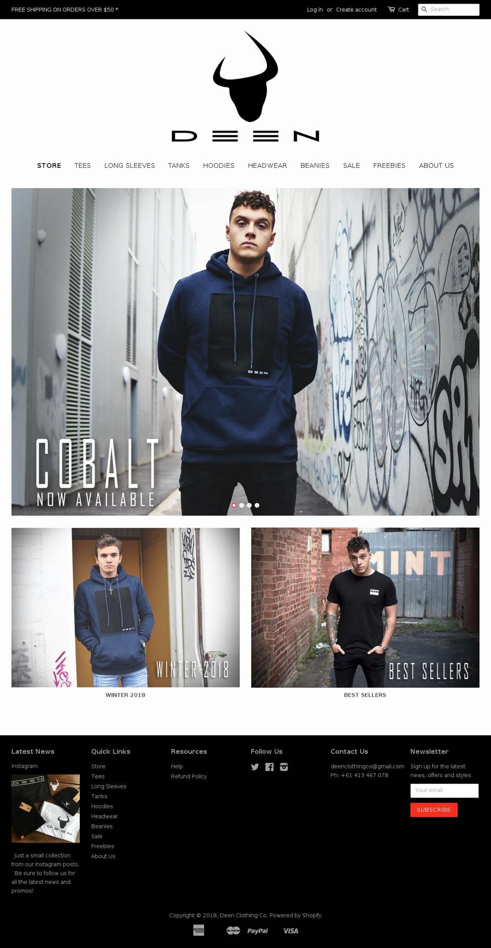deenclothingco.com shopify website screenshot