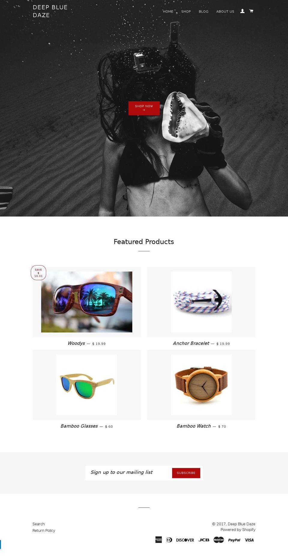 deepbluedays.com shopify website screenshot