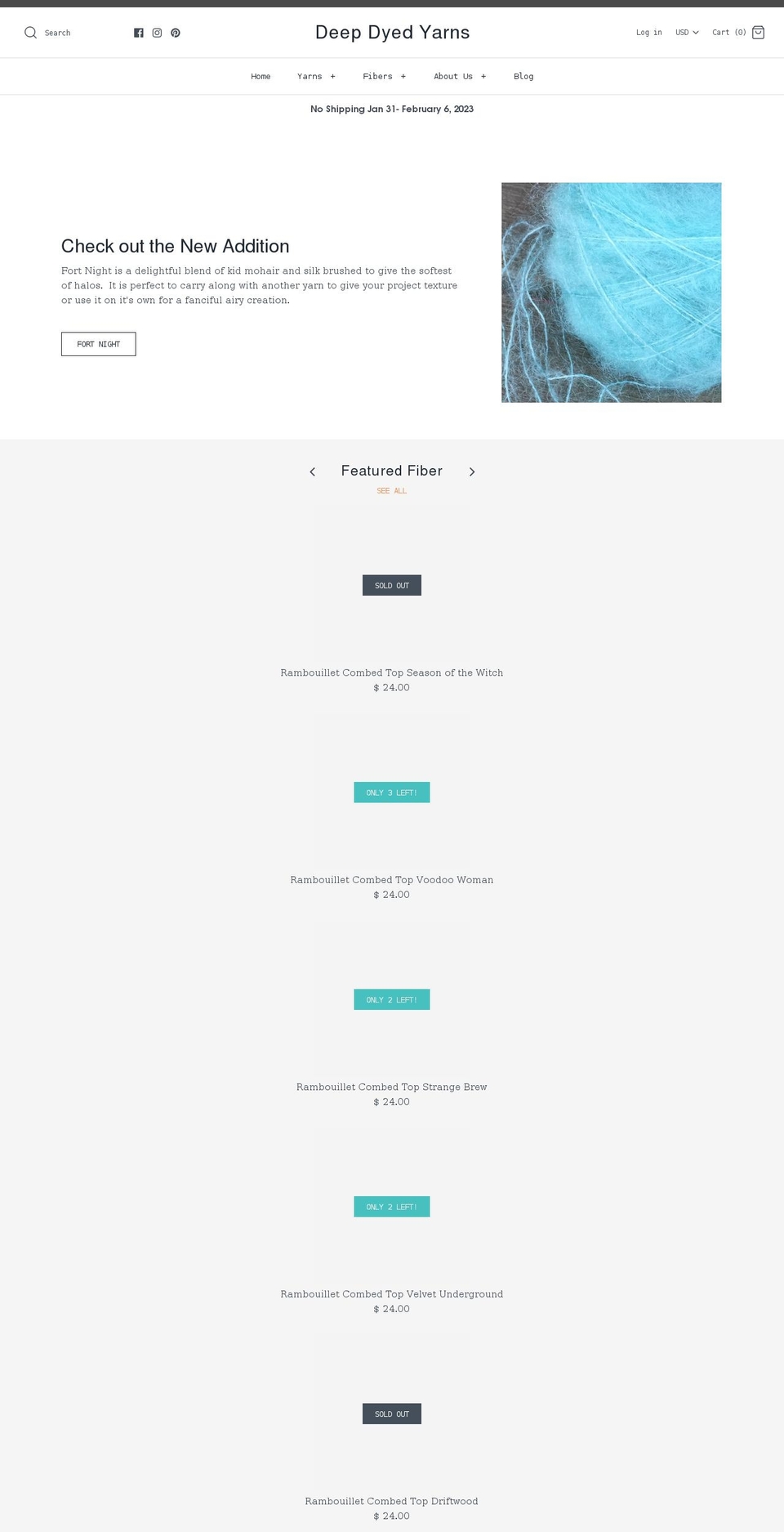 deepdyedyarns.com shopify website screenshot