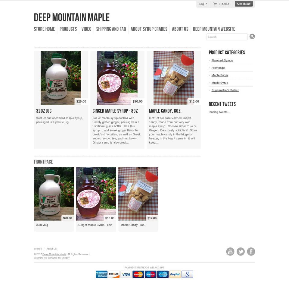 deepmountainmaplestore.com shopify website screenshot