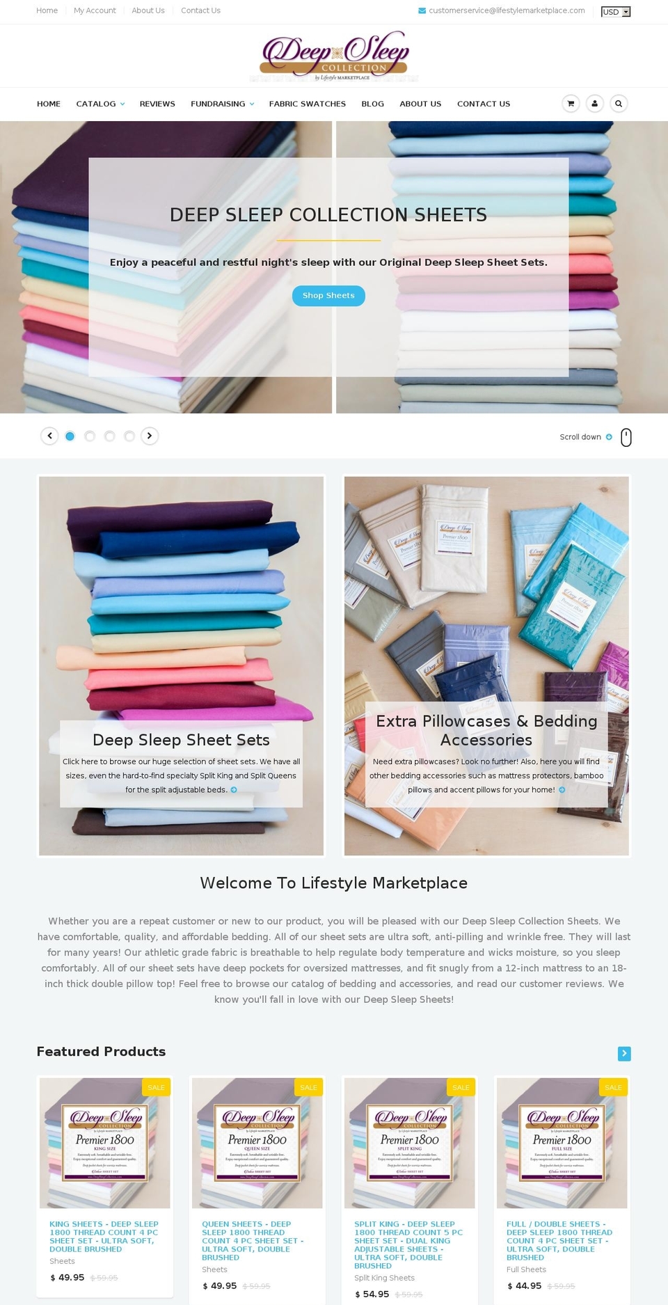 deepsleepsheets.com shopify website screenshot