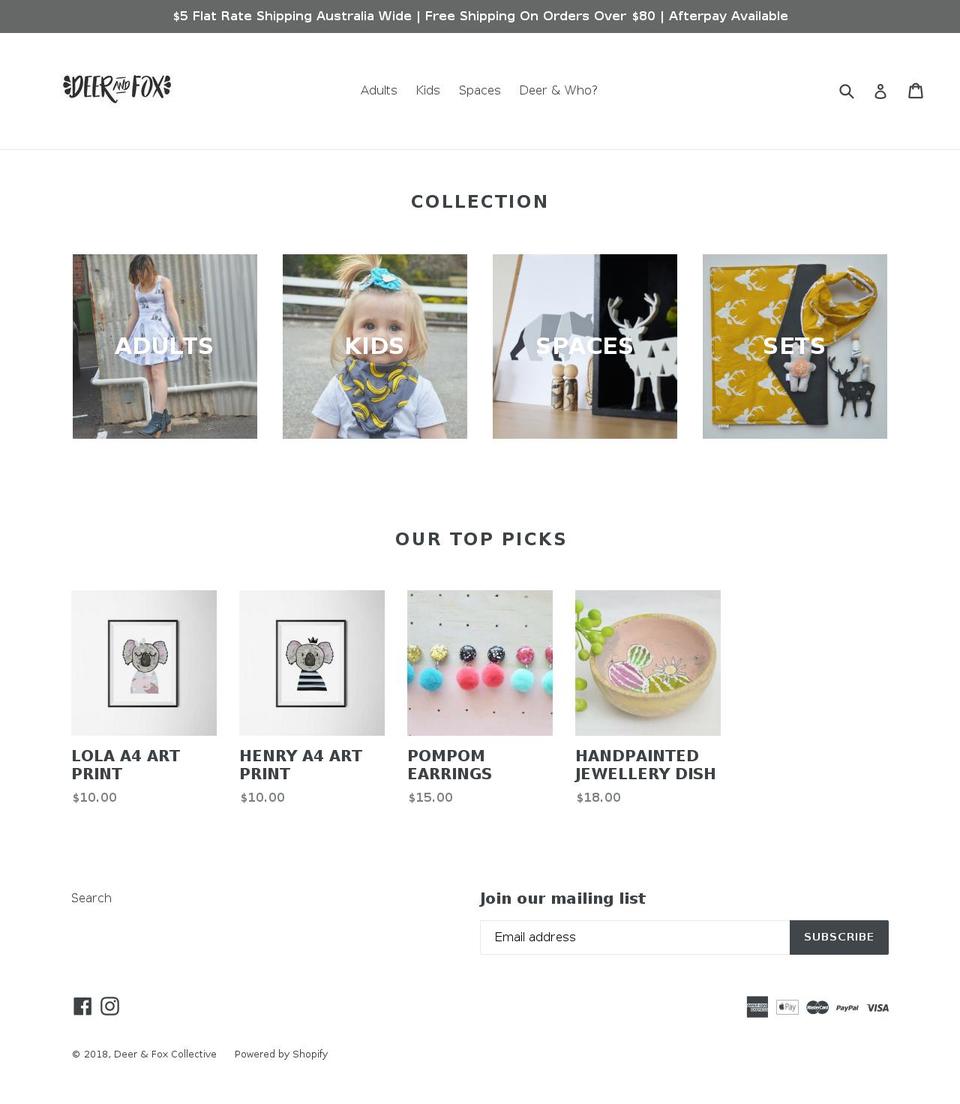 deerandfoxcollective.com — Shopify storefront screenshot