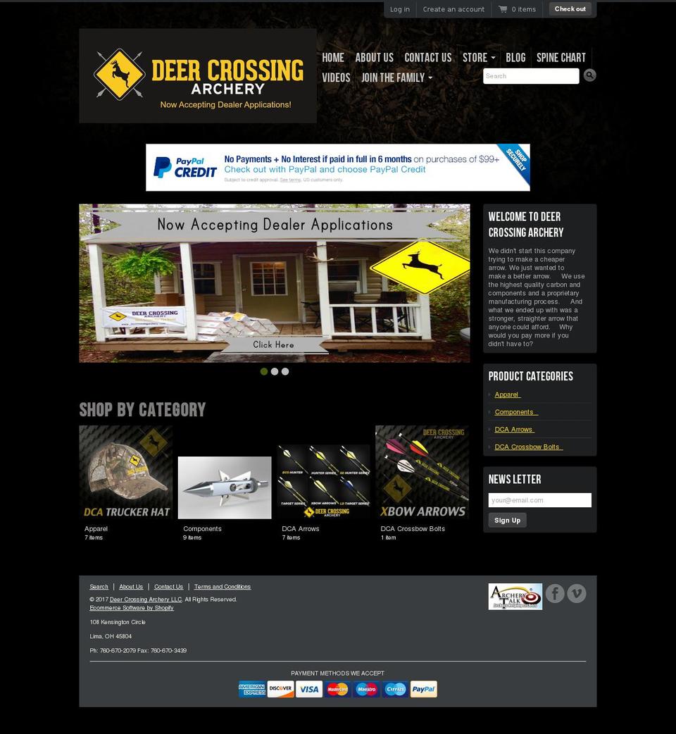 deercrossingarchery.com shopify website screenshot