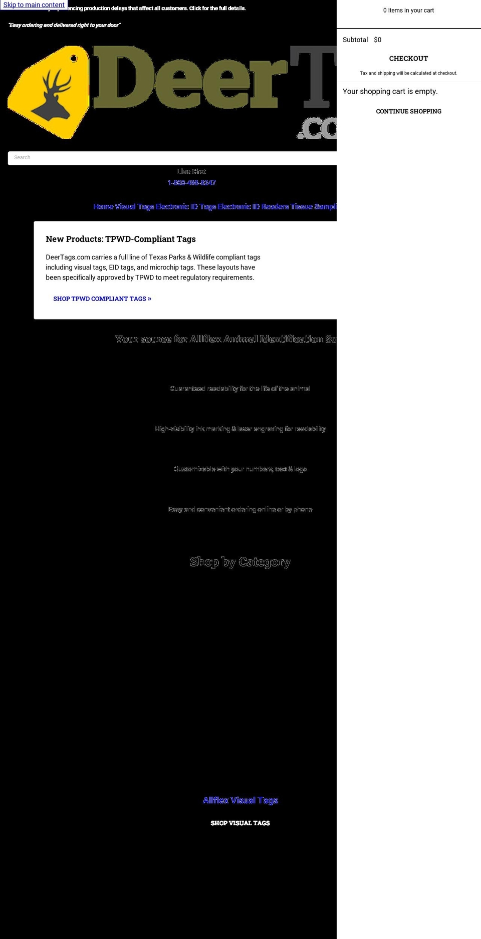 deertags.com shopify website screenshot